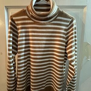Style & Co. Camel and White Striped Turtleneck Sweater